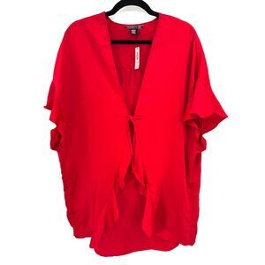 NWT VICTORIA'S SECRET Red Flutter Sleeve "Love" Lightweight Satin Robe One Size